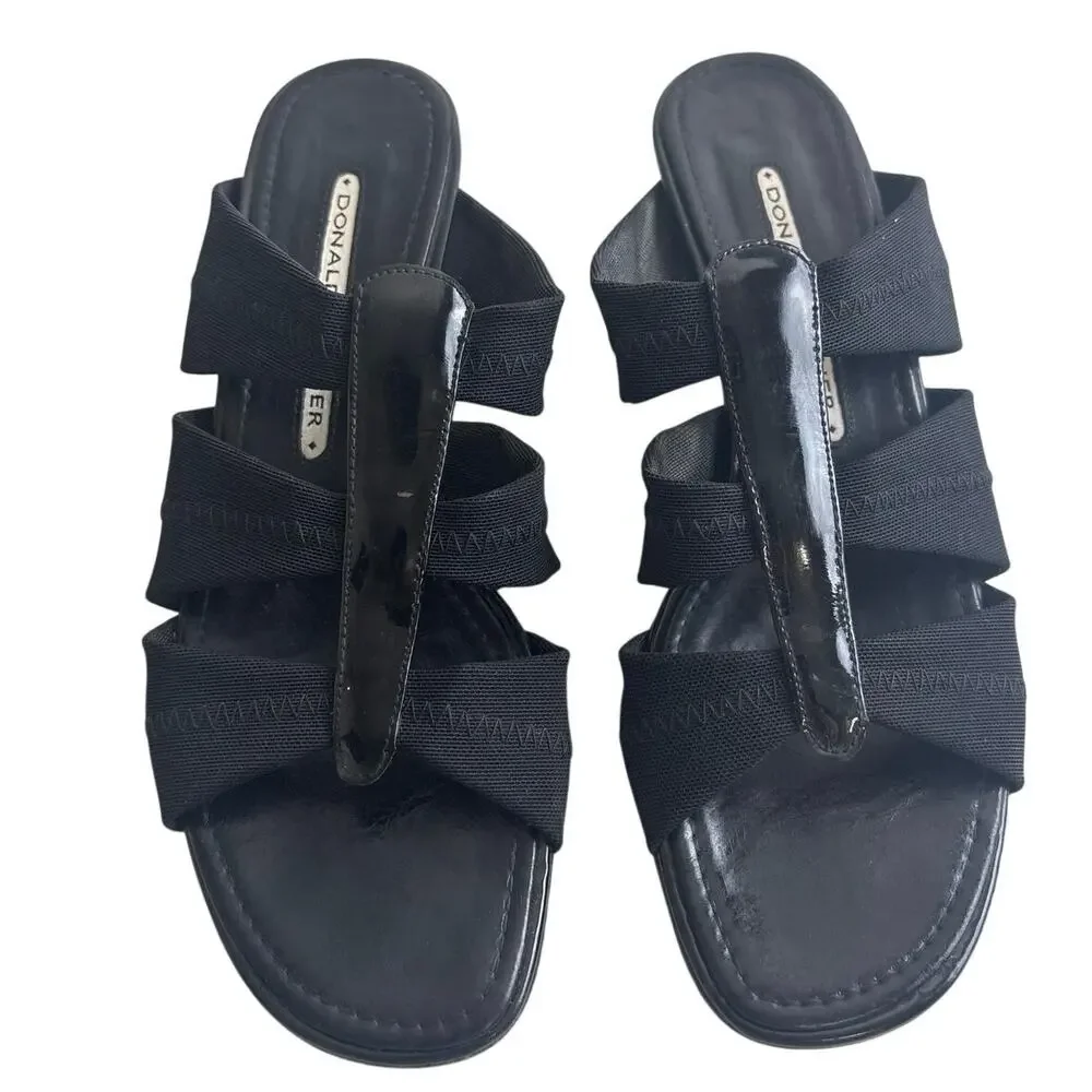 Donald J Pliner Hizzy Black Stretch Slide Sandals 6M Made in Spain Kitten Heel